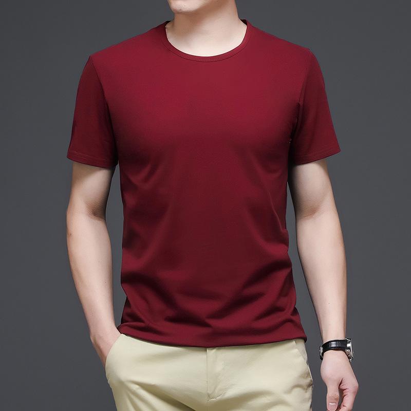

Men s Slim Fit Casual Cotton T-Shirt - Solid Color, Round Neck, Short Sleeve, Perfect for Summer L красный