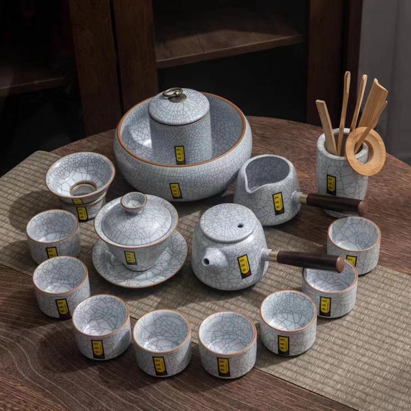 Golden Thread Iron Line Ru Kiln Ceramic Tea Set: Gaiwan, Teapot, Teacup, Gift Box