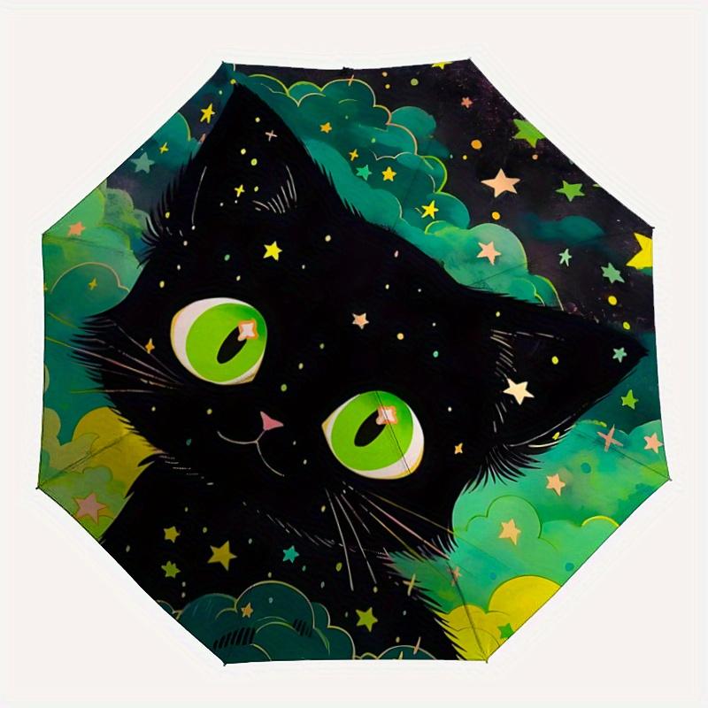 1pc Cartoon Star Cat Pattern Automatic Umbrella is Fashionable and Good Looking, a Portable 3 Fold Umbrella, Suitable for Travel and Daily Use,