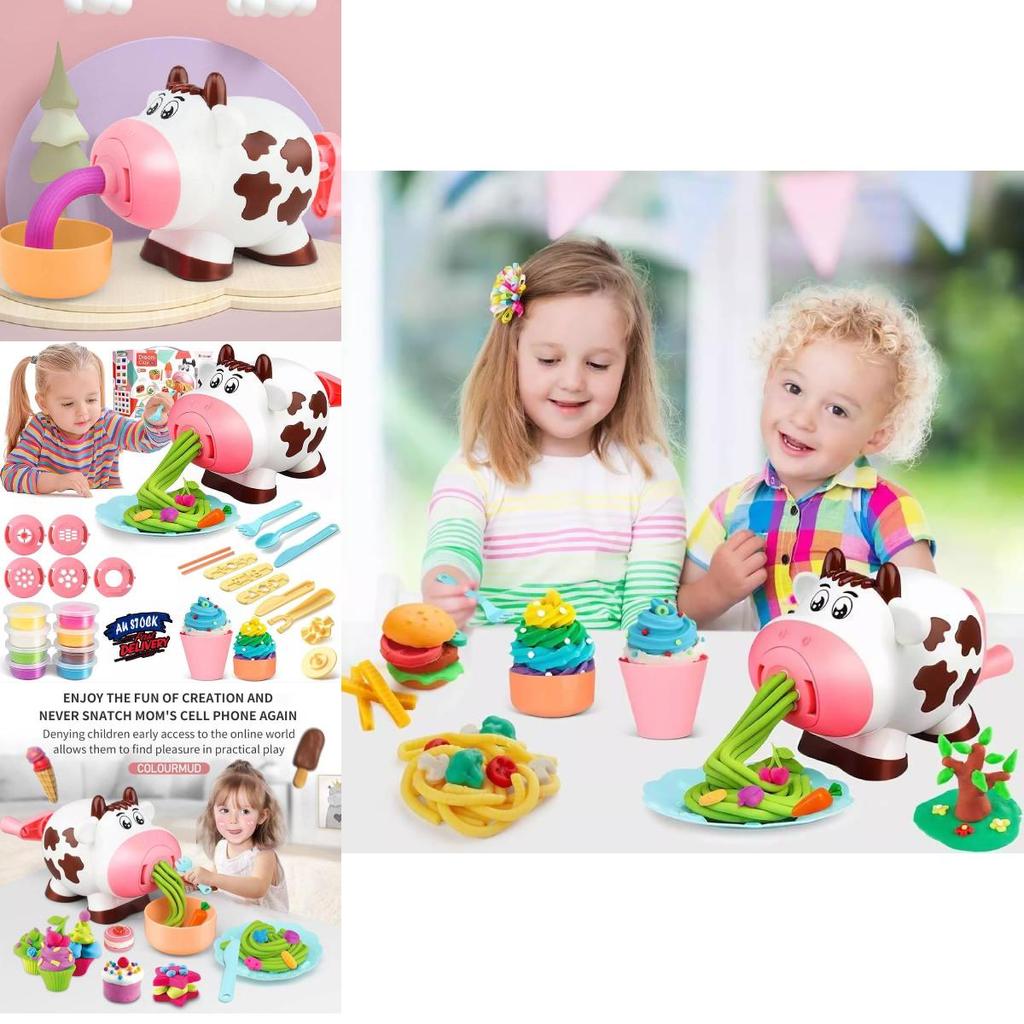 New Diy Cartoon Colorful Clay Cute Cow Noodle Maker Children's Playset For Creative Fun