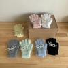 Autumn new Korean rabbit fur solid color cute pearl bow knitted wool finger gloves