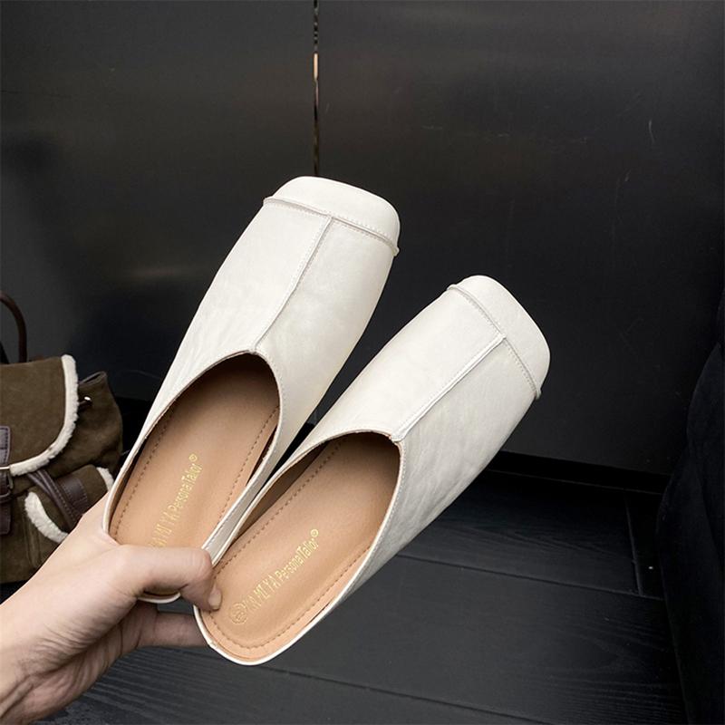 Fashion 2025 NEW Summer High Heels PU Shoes For Women Covered Toe Casual Pumps Women Sandals Daily Walk Slippers Mules Slip-On Heels