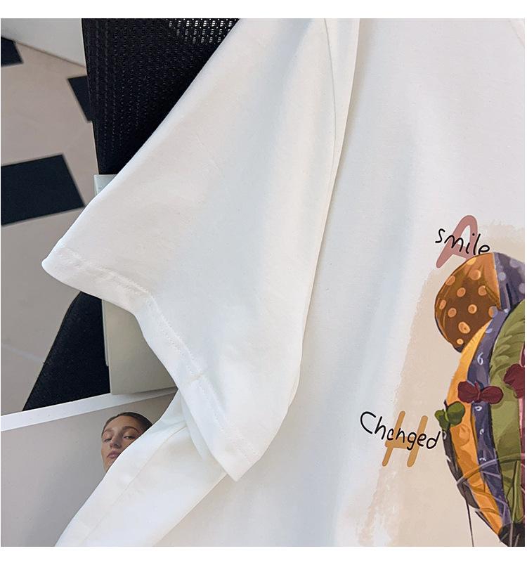 Women's Plus Size Loose Mid-Length Belly Covering Short-Sleeved Round Neck T-Shirt (Sizes 200/300/350 jin)
