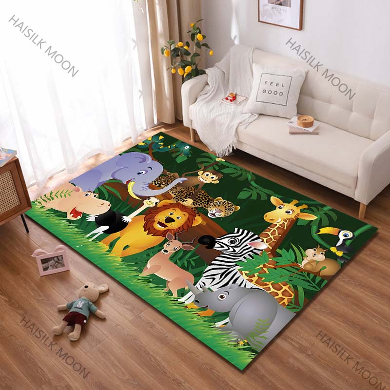 1PC Cartoon Zoo Printing Carpet Rug for Living Room Bedroom Sofa Doormat Decor Kids Play Home Area Rug Non-slip Floor Mat Gift