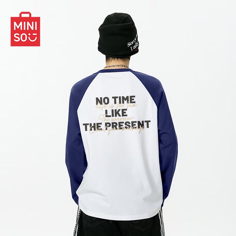 MINISO Men s Japanese Style Pure Cotton Color-block Long Sleeve T-shirt 3XL