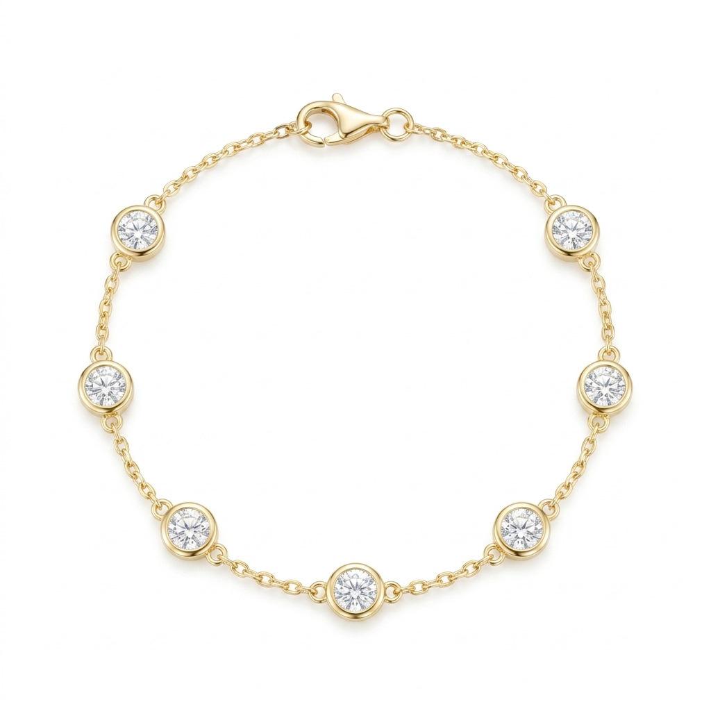 Versatile High-End 18k Gold-Plated Moissanite Bubble Bracelet 17.5 cm