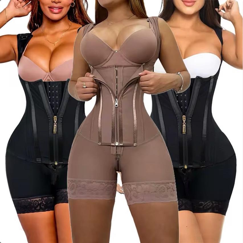 Übergröße Taillenformer Shaping Bodysuit mit dünnen Trägern und Reißverschluss zur Taillen- und Bauchkontrolle