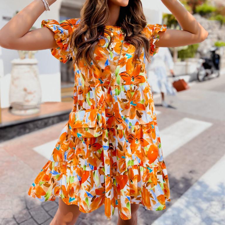 BITCED Women's Summer Flared Sleeve Short Sleeve Round Neck Printed Irregular Hem Dresses