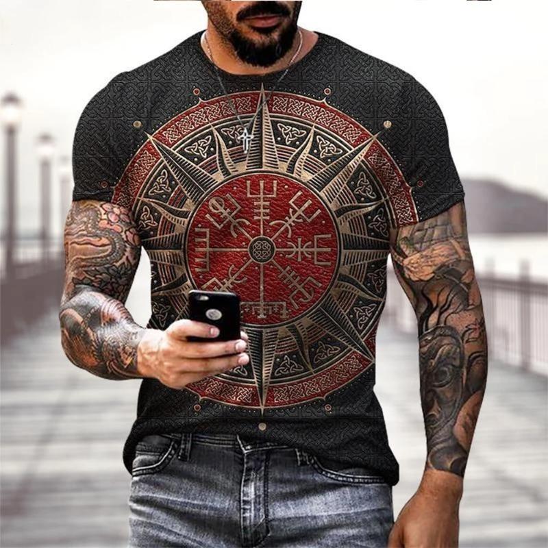 Viking Tattoo 3D Printing T-Shirt Men's Fashion Street Hip Hop Viking Pattern Short Sleeve Tops Funny Women Kids T Shirt Summer