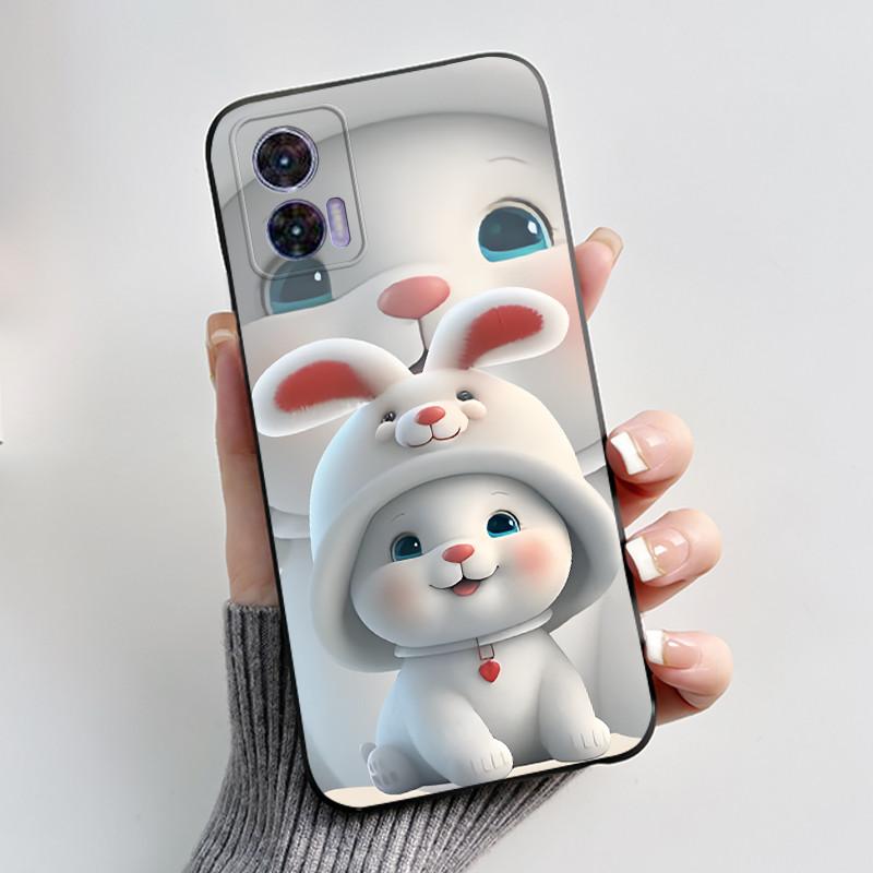 For Motorola Edge 30 Neo Case Cute Love Rabbit Slim TPU Soft Black Cover For Moto Edge 30 Lite Fundas Edge30 Fusion Ultra Bumper