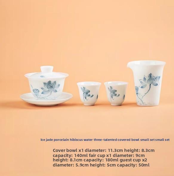 Porcelain Tea Set Chinese Tea Cup Hand Painted Lotus Gaiwan Luxury Gongfu Tea Ware Jade Ceramic Gift for Home Office Decor