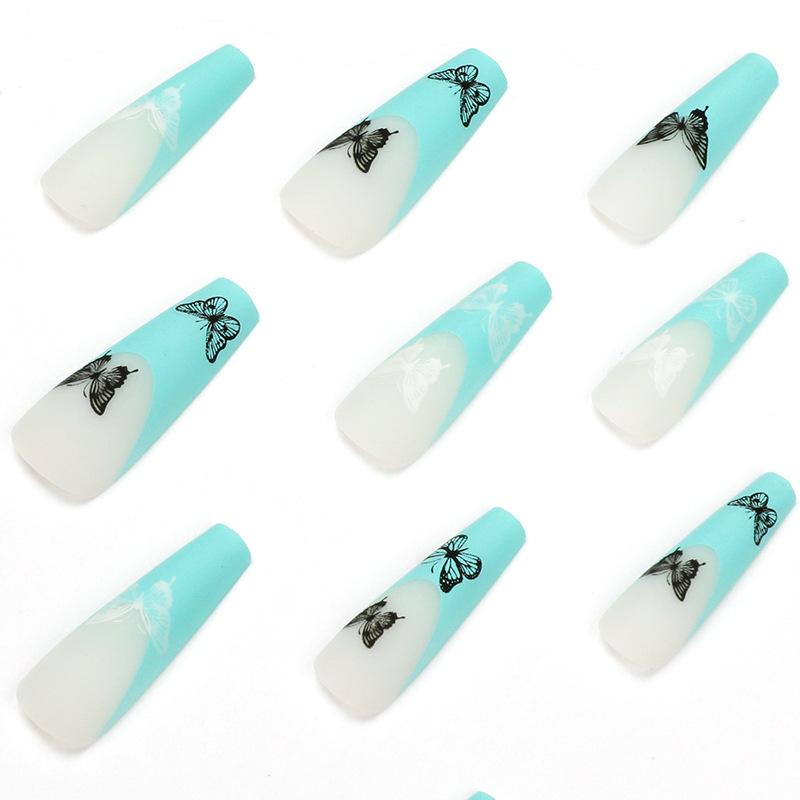 Zelená dlouhá baletní černá motýlí nosící nehet falešný nehet nálepka na nehty odnímatelný dílek nehtu dílek nehtu dílek nehtu
