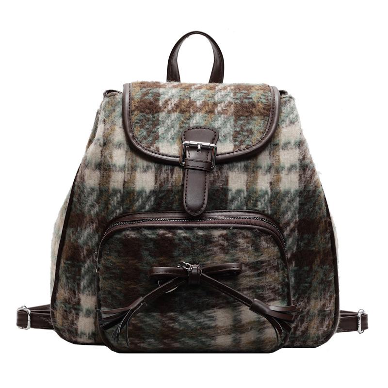 2025 niche women's bags contrasting color woolen backpack Korean version ins trendy fashion casual tote bag handbag bag