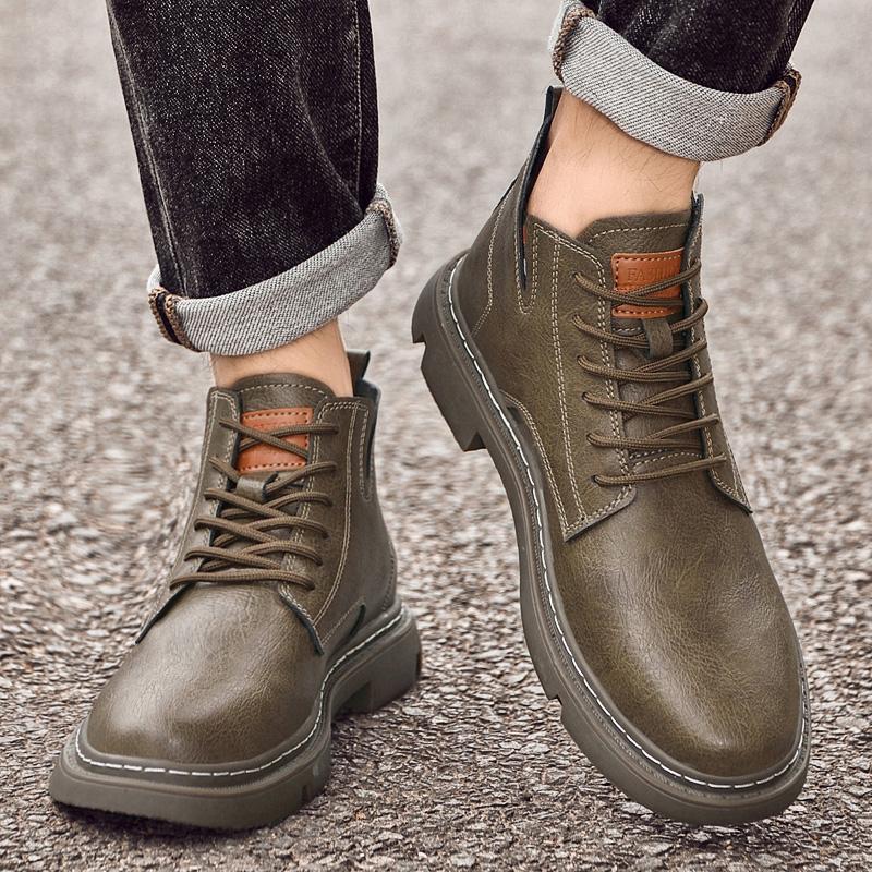 Fashion Genuine Leather Mens Low Top Sneakers 2024 Hot Sale Lace-Up Male Ankle Boots Men Winter Plush Snow Boots Comfortable Men's Shoes