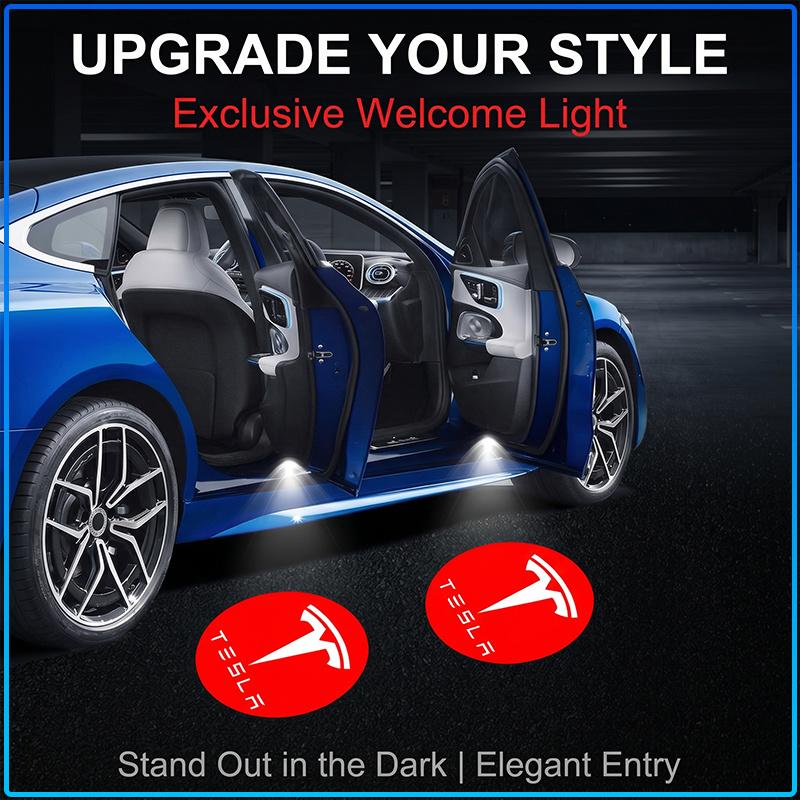 2x Wireless LED Car Door Logo Lights Ghost Shadow Projector Welcome Step Lamp For Tesla Model 3 Model X S Model Y Decals TM3 TMX TMS