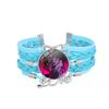 1Pc Demon Hunters KPOP Cartoon Time Gem Bracelet, Leather Braided Blue Multi Layer
