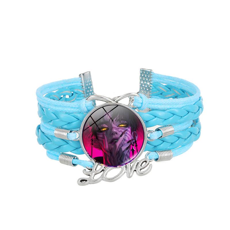 1Pc Demon Hunters KPOP Cartoon Time Gem Bracelet, Leather Braided Blue Multi Layer