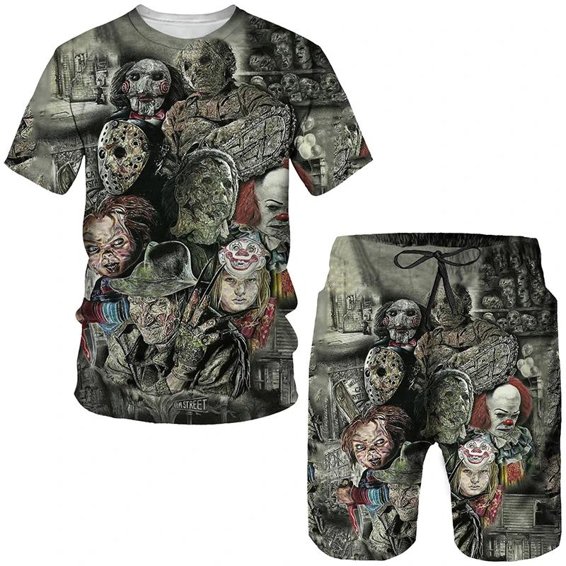 Completo estivo da uomo con stampa 3D da clown T-shirt e Pantaloncini Set da 2 Pezzi
