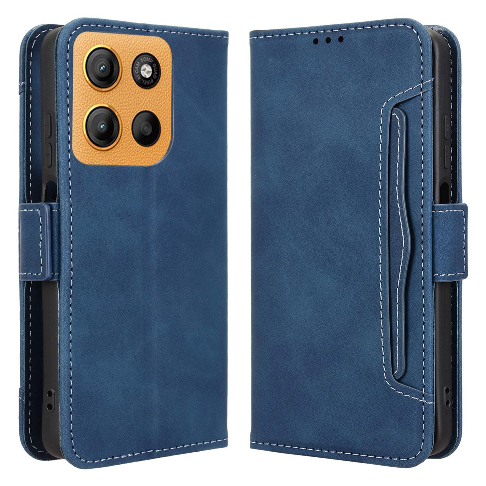 

For Motorola Moto G15 4G/G15 Power 4G Leather Case Phone Wallet Cover with Multiple Card Slots Blue