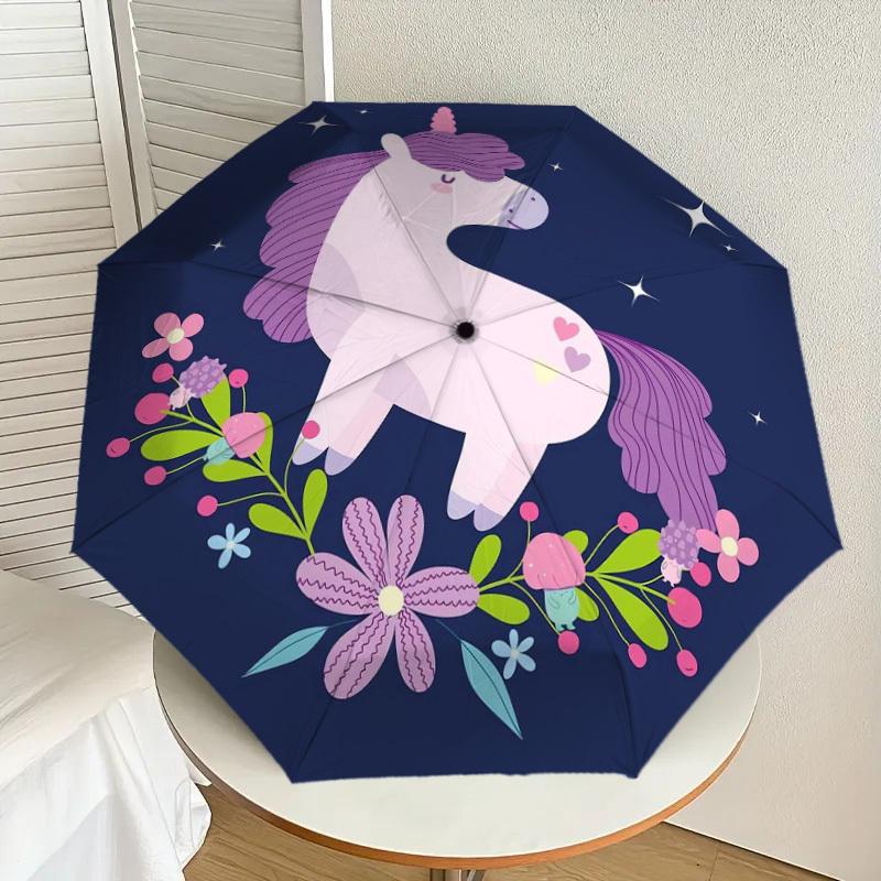 

1pc Unicorn Fantasy Night Flowers Umbrella with Plastic Handle,Suitable for All Seasons Home Travel Outdoor UmbrellaDD1697