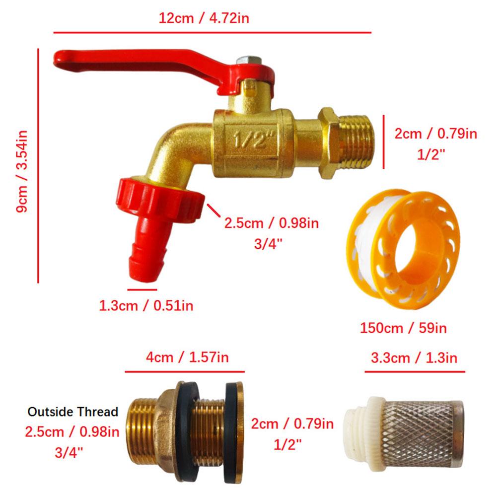 1 Pcs Spigot Water Butt Tank Kit With Filter Washers 1/2" OD Inlet And GHT3/4 Outlet Horticultural Bucket Connector