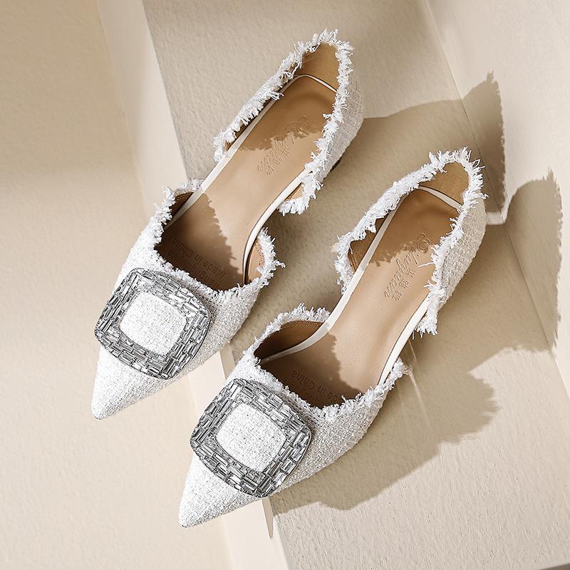 

Baotou hollow sandals women s thick heel pointed high heels 2025 new summer fashion French medium heel women s single shoes 34