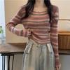 Women's Slim Fit Striped Contrast Long-Sleeve Autumn Sweater