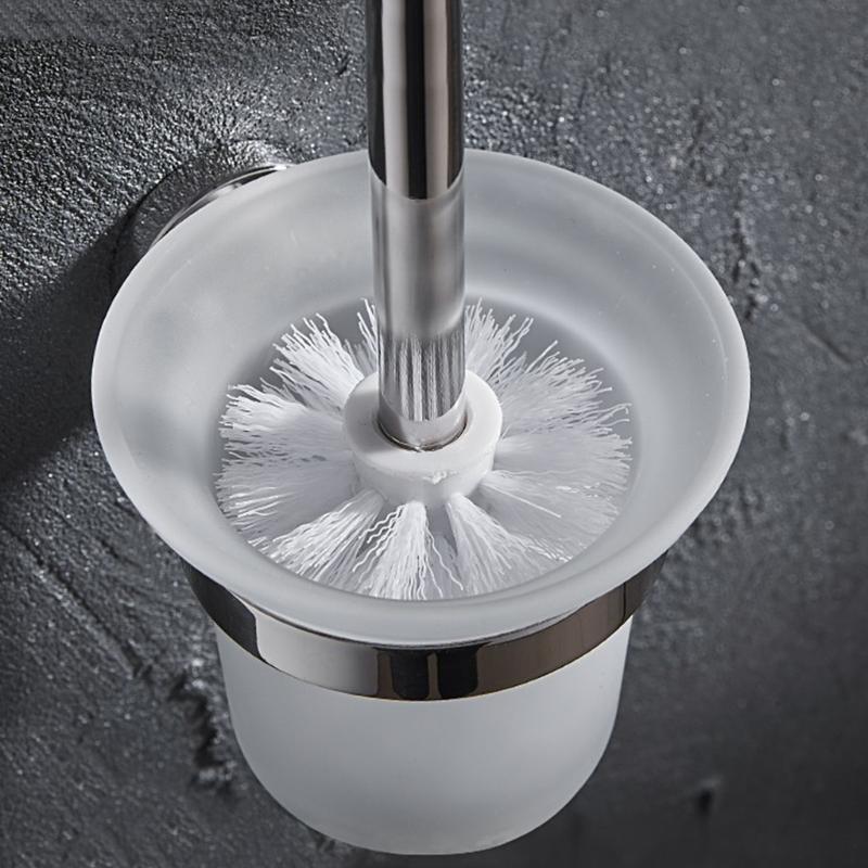 Hygienic Hanging Toilet Brush System with Shatterproof Glass Housing Simple Styles Wall Mounted Toilet Cleaning Set
