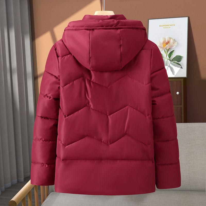 Wintermantel Damen 2024 Mittleren Alters Mutter Schlankmachende Baumwolle Kapuzenjacke Übergröße Lässig Einfarbig Warm Dicke Oberbekleidung Parka XK264
