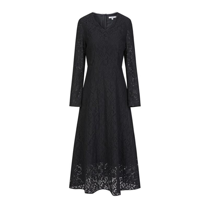 ANNKAOU Women's Elegant V-Neck Lace Midi Dress