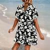Women's Fashion Smock Hawaiian Floral Casual Short Sleeve V-neck T-shirt Dress Holiday Beach Dress