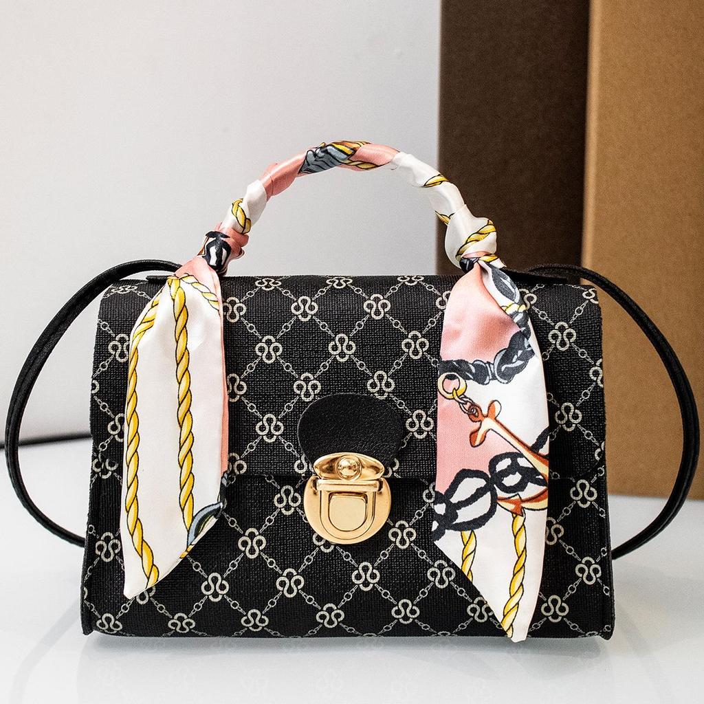 2022 New Retro Printed Silk Scarf One-Shoulder Crossbody Square Bag - Women's All-Match Casual Bag