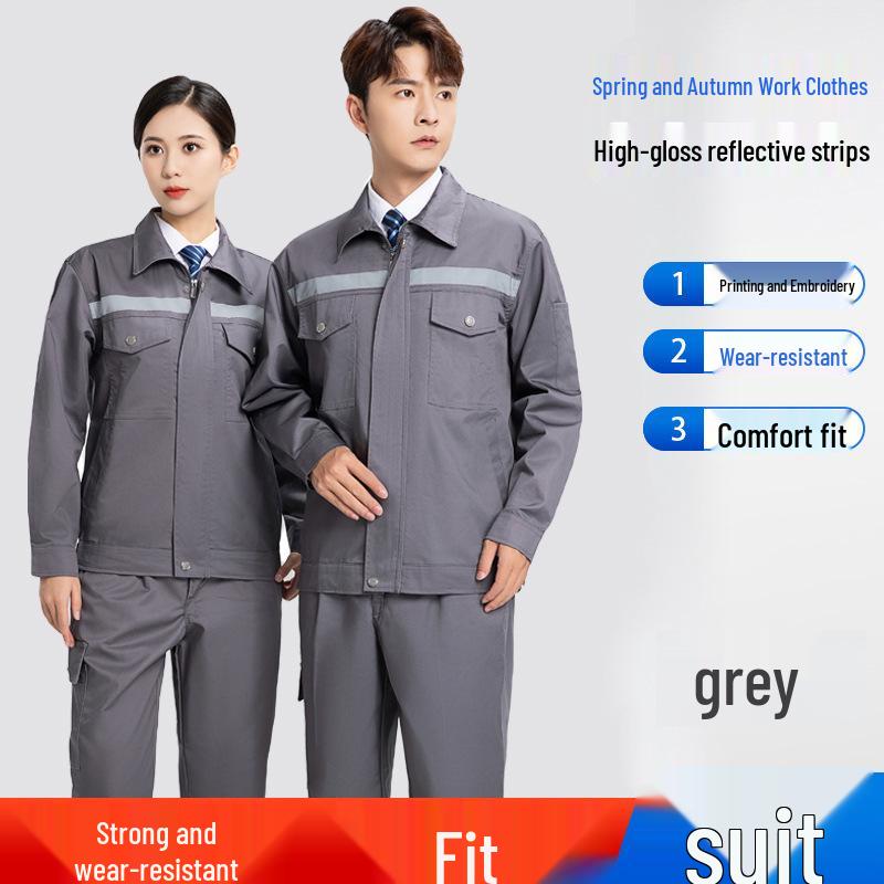 Reflective Polyester Cotton Workwear Set - Durable, Dirt-Resistant Clothes for Spring and Autumn Construction and Workshop Use
