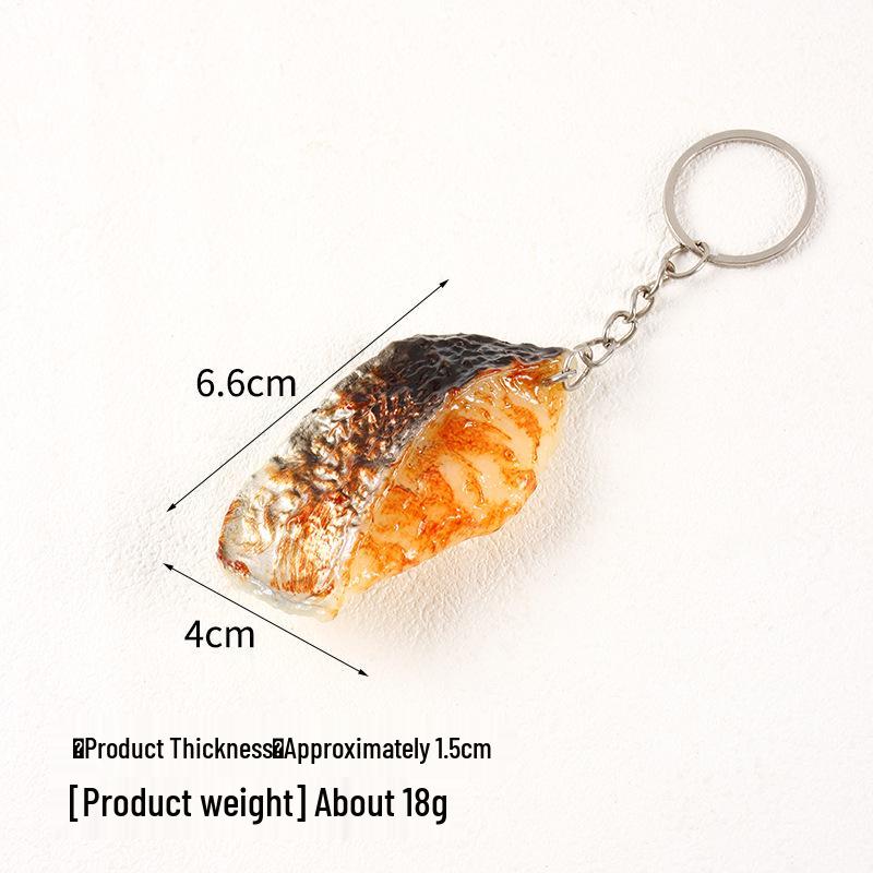 Grilled Fish Block Model Keychain - Seafood Ingredient Display Pendant