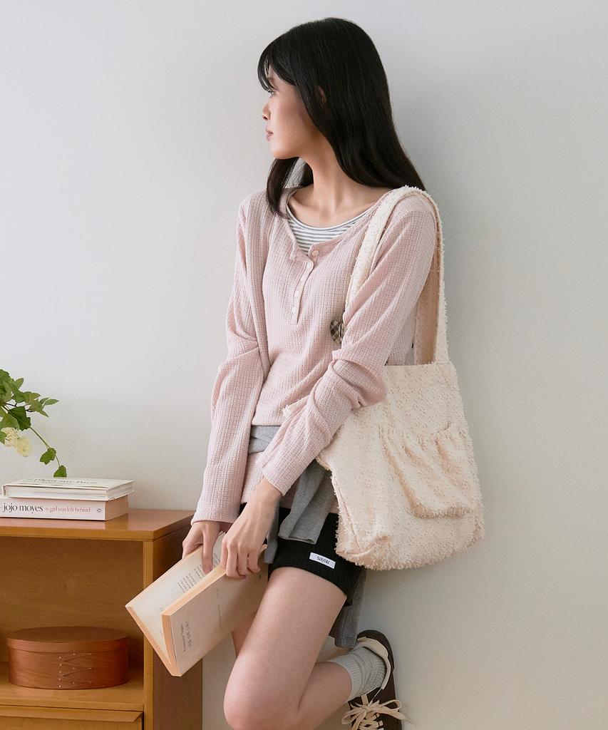 Sayu Soft Layered Henley Neck T-Shirt Dusty Pink