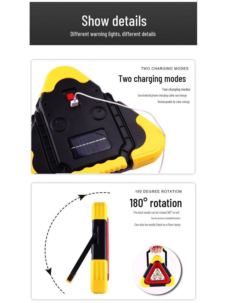 Solar-Powered Car Warning Triangle Light for Emergency Safety