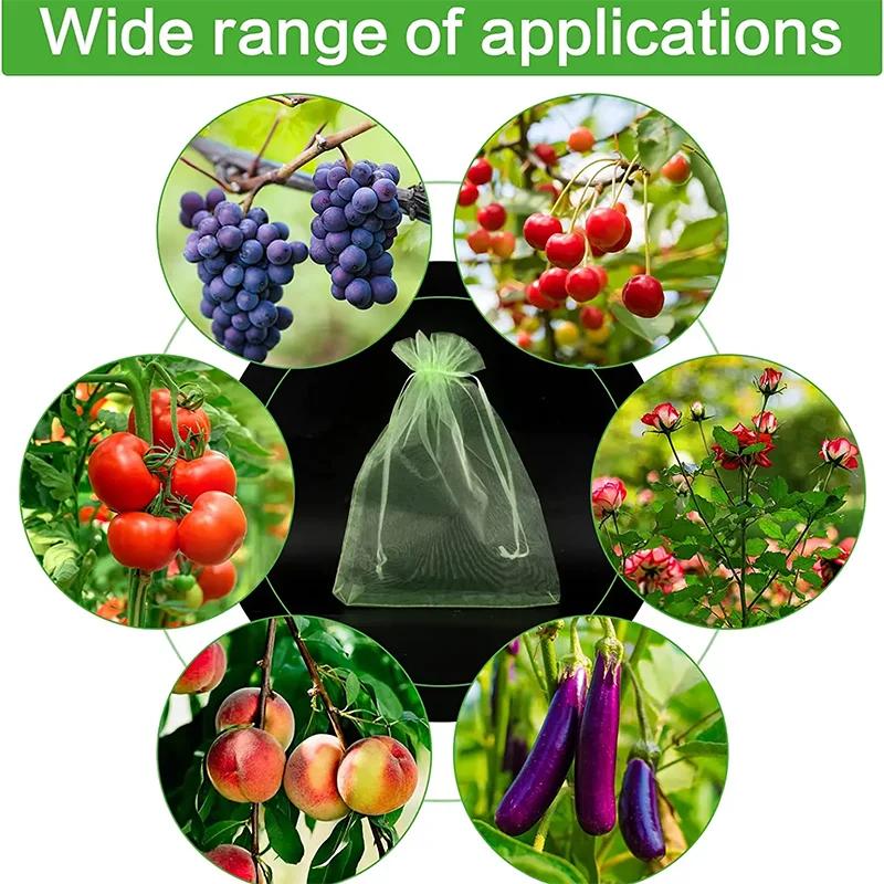 100PCS Fruit Protection Bags Anti-Bird Garden Netting Bags Strawberry Grapes Mesh Bag Plante Vegetable Netting Cover Garden Tool