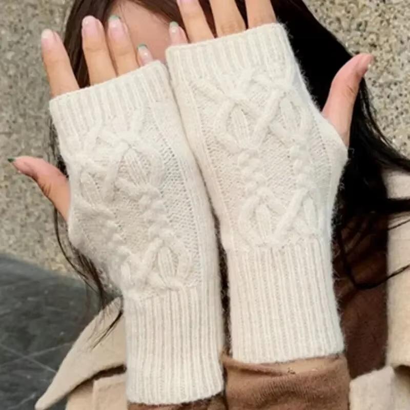 2025 NEW Women Hand Warmer Winter Gloves Fashion Knitting Faux Wool Mitten Warm Fingerless Glove Gants Femme women gloves