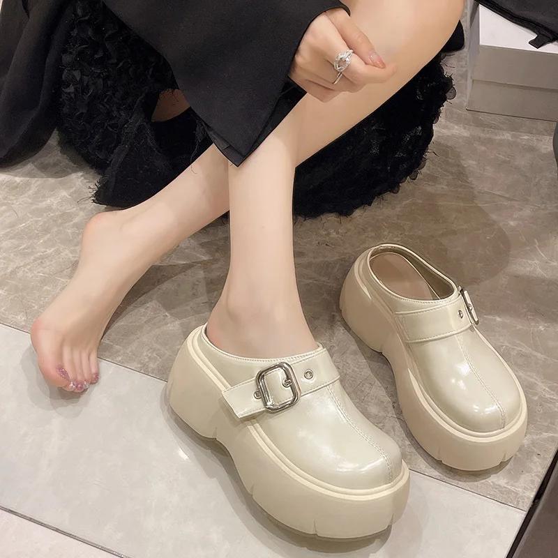 Fashion Platform Mules Slipper Shoes Women Slingback Slippers Shoes New Casual Walking Flip Flops Female Outside Wear Half Baotou Slides