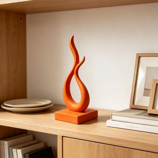 Modern Style Home Accessories Abstract Flame Sculpture, 3D Printed Minimalist Art Statue with Square Base, Stylish Entrance Hall Decor Elegant Curved