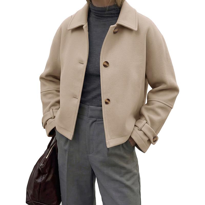 New Style Elegant British Style Straight Short Lapel Woolen Coat for Women in Autumn and Winter.