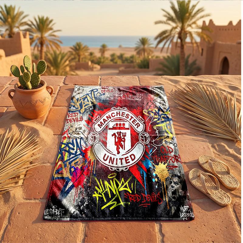 Manchester United Baskılı Mikrofiber Plaj Havlusu Hızlı Kuruyan Emici Büyük Havlu Plaj Yüzme Seyahat İçin