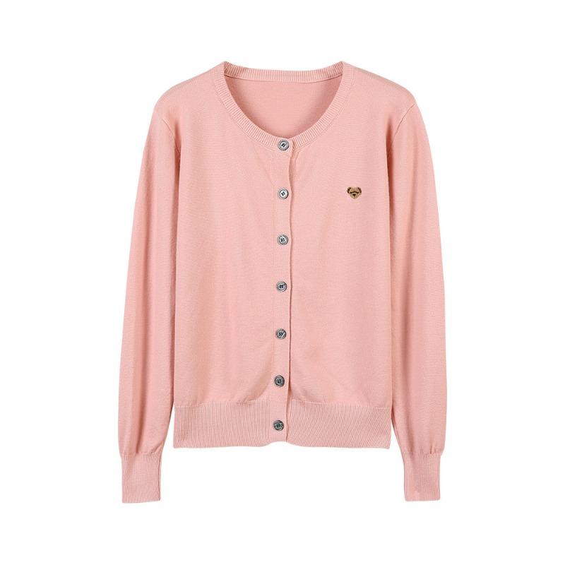 Solid color lazy wind embroidered bear sweater women's retro soft waxy long-sleeved knitted cardigan top