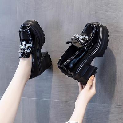 Inner Height Increase Small Leather Shoes Women's Shoes Spring and Autumn New Muffin Thick-soled Thick Heel Mary Jane