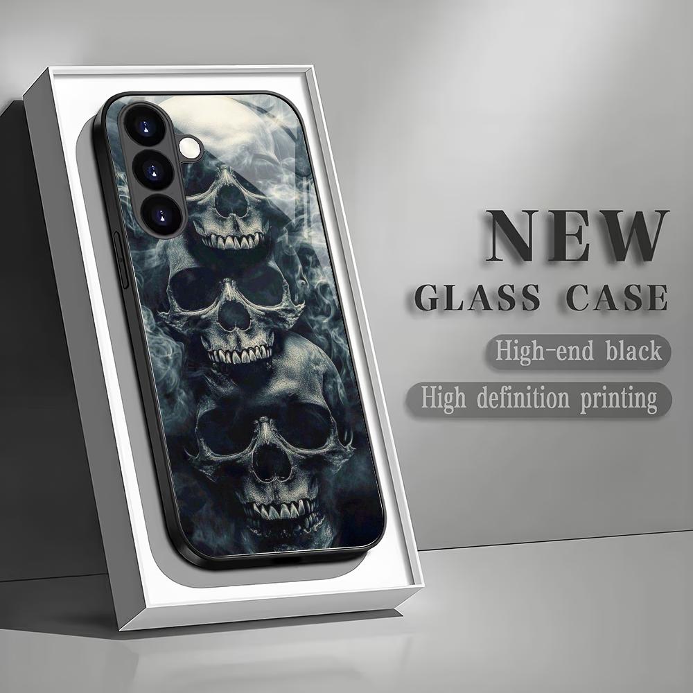 Skull tempered glass phone case suitable for Samsung Galaxy S26 S25 S24 S23 S22 S20 FE/Ultra/Plus5G anti drop back cover