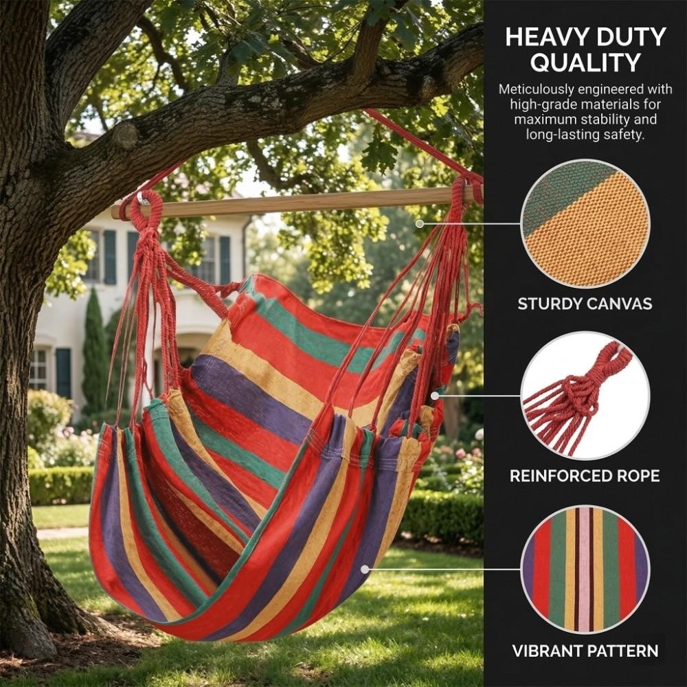 Colorful Stripe Hammock Chair Anti-Rollove Canvas Swing Durable Canvas Hanging Chair  Indoor