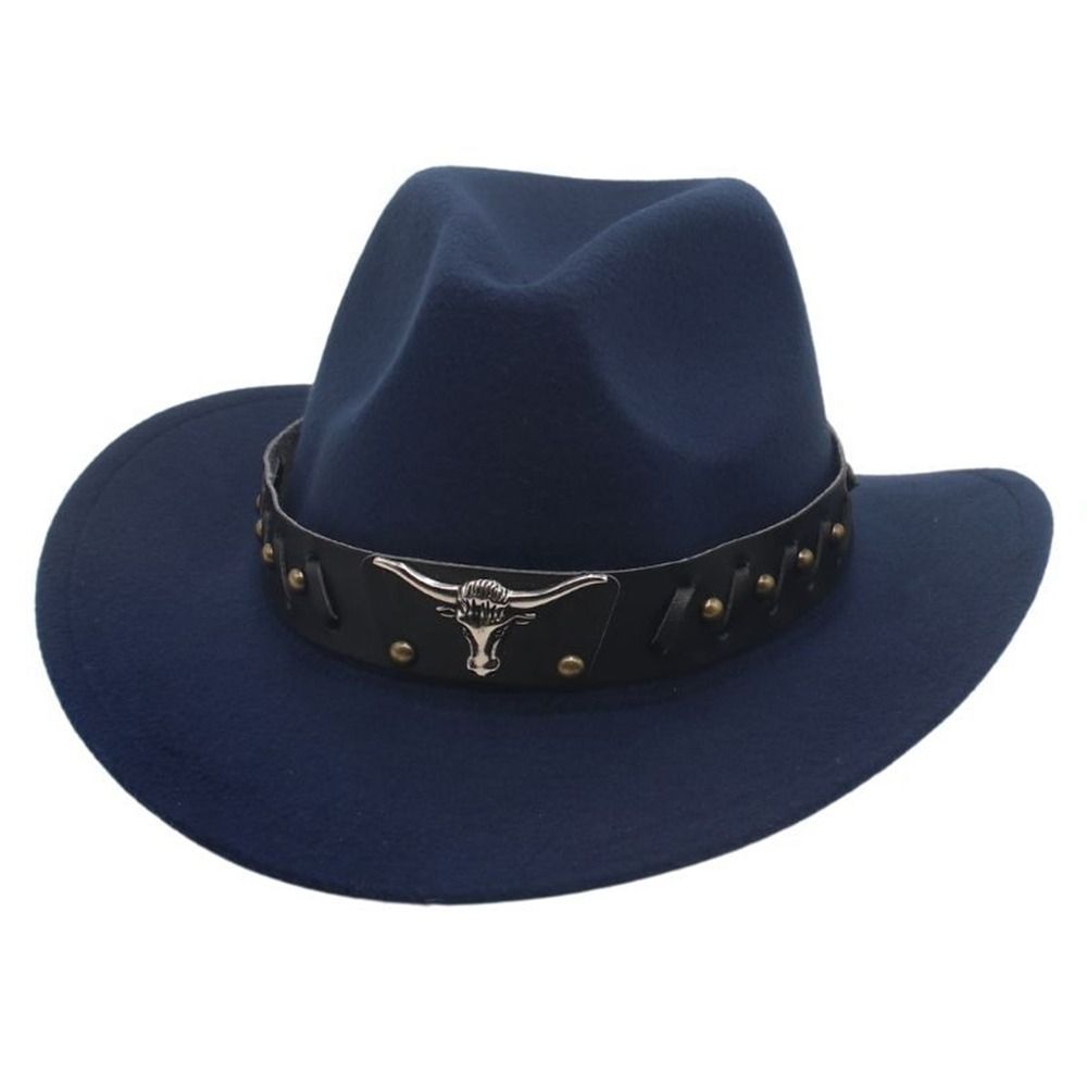 Vintage Studded Bullhead Western Cowboy Hat Ethnic Style Wide Brim Jazz Fedora Hats Tibetan Style Top Hat for Women Men
