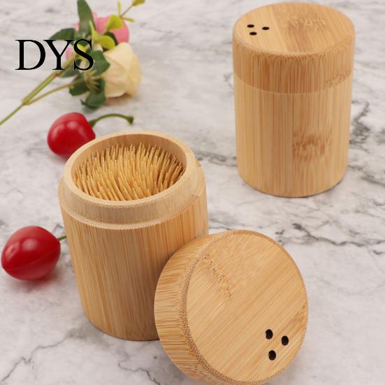 Toothpick Dispenser Storage Box Portable Dustproof Bamboo Large Capacity Round Tooth Pick Holder for Hotel