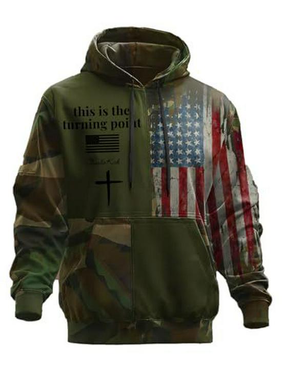 Men's Retro American Flag Print Hoodie