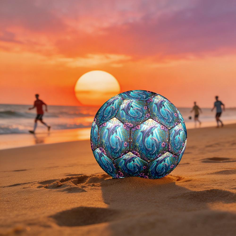 1pc Glass Dolphins Theme Soccer Ball Football, Size 5, Lightweight PVC, Outdoor Training Soccer Ball,Sports Gift t61432